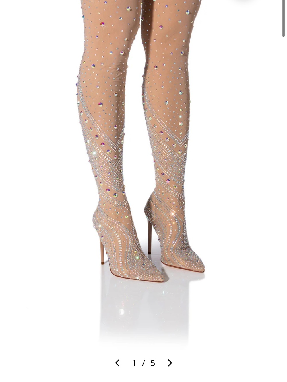 NWOT NEVER WORN AZALEA WANG SOLD OUT Rhinestone Embellished Nude Sheer Sock Boot